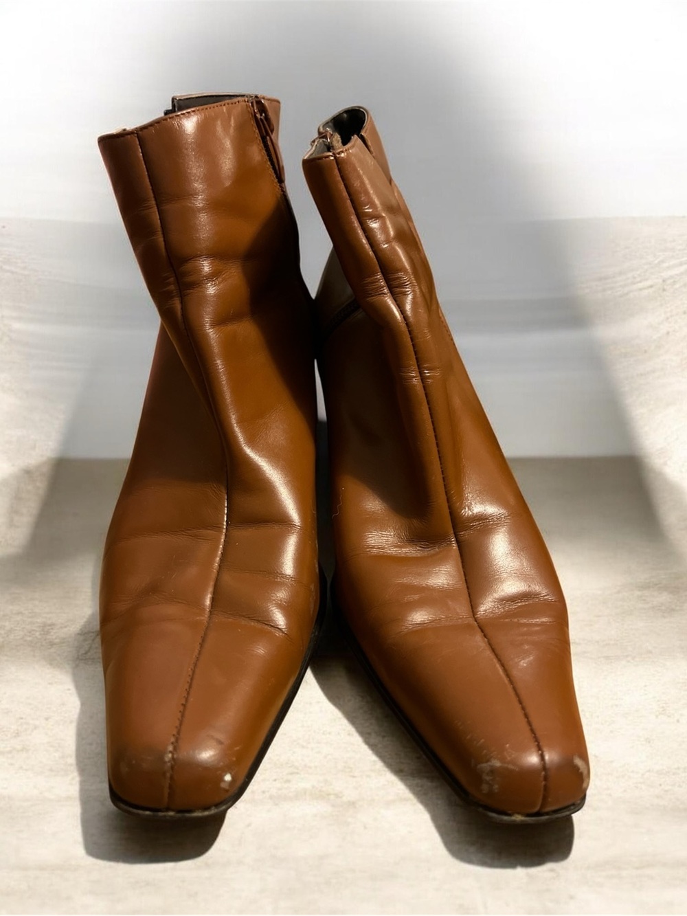Anne Klein Cognac Leather Ankle Booties
